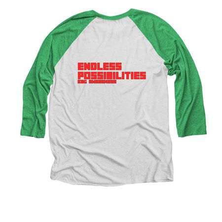 Conquering worlds, a Envy and Heather White 3/4 Sleeve Baseball Tee (back-view)