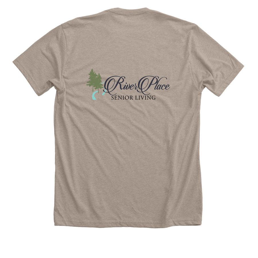 River Place Apparel, a Heather Stone Premium Unisex Tee (back-view)