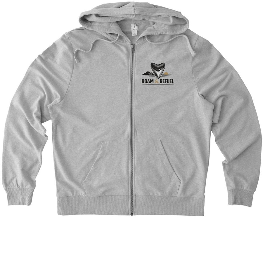 Roam & Refuel Shark Tooth Modern Zip, a Granite Grey Heather Allmade Organic French Terry Zip Up Hoodie