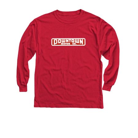 Vintage DOWNTOWN MOTOR CO logo, a Red Youth Long Sleeve Tee
