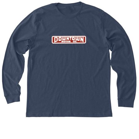 Vintage DOWNTOWN MOTOR CO logo, a Heather Navy Premium Long Sleeve Tee