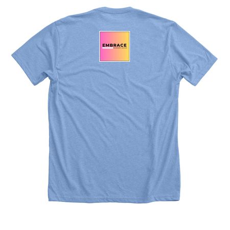 "Movement is for EVERYONE", a Heather Carolina Blue Premium Unisex Tee (back-view)
