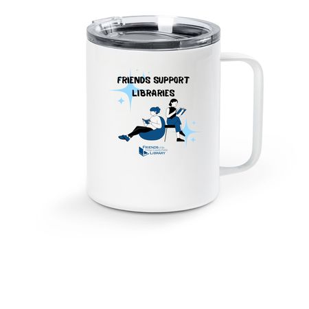 Friends Support Libraries travel mug, a White Stainless Steel Travel Mug