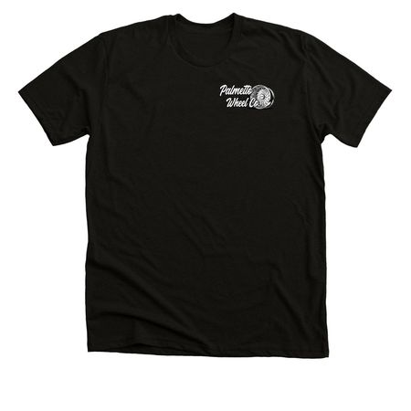 Show Me Your Wheels, a Solid Black Blend Premium Unisex Tee (back-view)