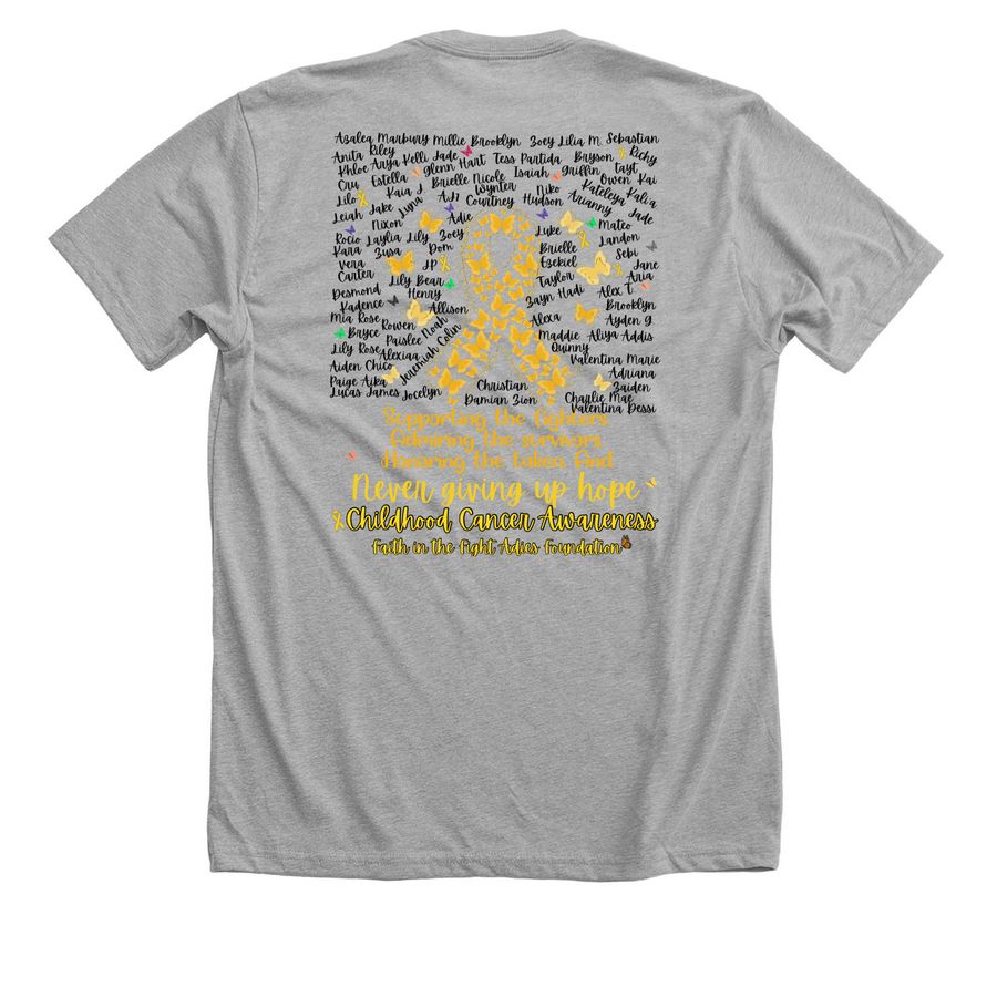 Wear Gold. Support Our Warriors., a Athletic Heather Premium Unisex Tee (back-view)