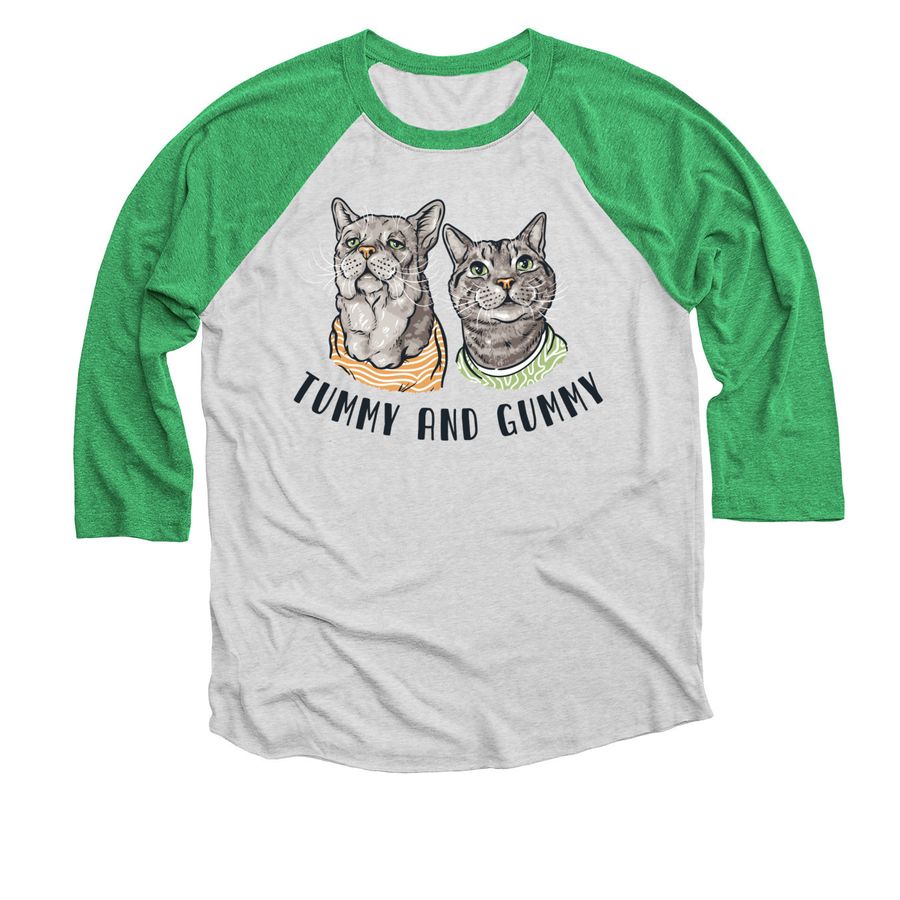 Tummy and Gummy, a Envy and Heather White 3/4 Sleeve Baseball Tee