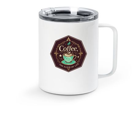 Coffee The Elixir Of Life, a White Stainless Steel Travel Mug