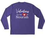 Volunteers are the Heart of Nourish (Dark), a Purple Unisex Performance Long Sleeve Tee (back-view)