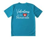 Volunteers are the Heart of Nourish (Dark), a Atomic Blue Youth Performance Tee (back-view)