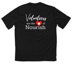 Volunteers are the Heart of Nourish (Dark), a Black Classic Performance Tee (back-view)