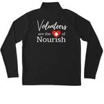 Volunteers are the Heart of Nourish (Dark), a Black Unisex Performance Quarter Zip Pullover (back-view)