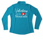 Volunteers are the Heart of Nourish (Dark), a Atomic Blue Women's Performance Quarter Zip Pullover (back-view)