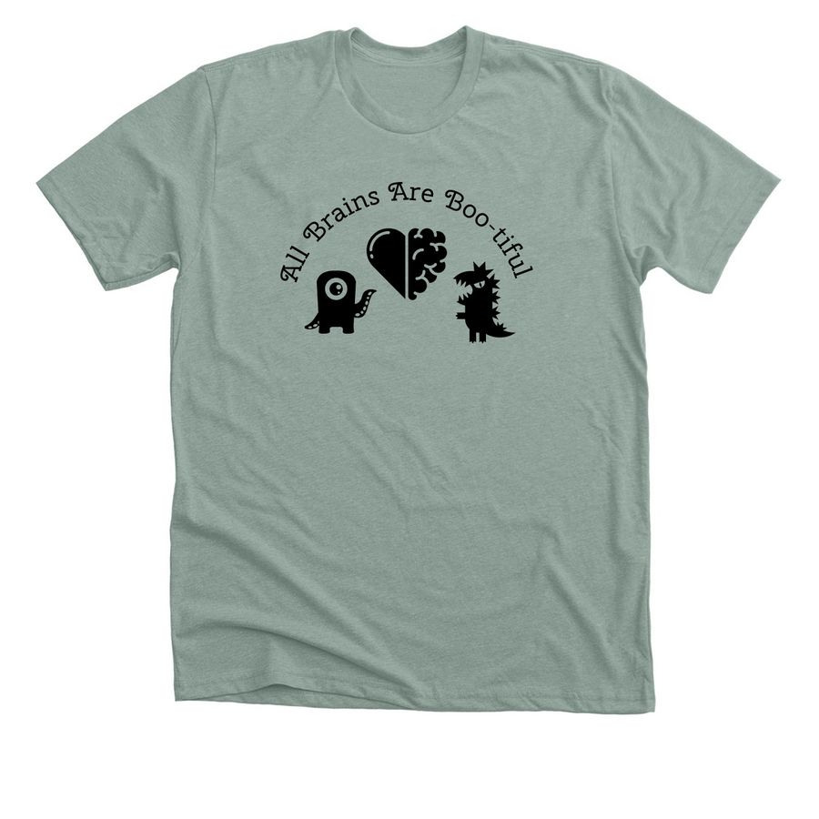 Boo-tiful Brains, a Heather Sage Premium Unisex Tee