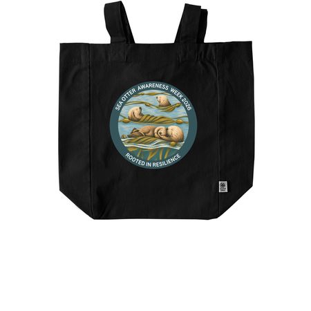 Sea Otter Awareness Week 2026 Tote, a Black Recycled Cotton Tote Bag (back-view)