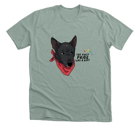 Riot Dogs x Pride 2026, a Heather Sage Premium Unisex Tee