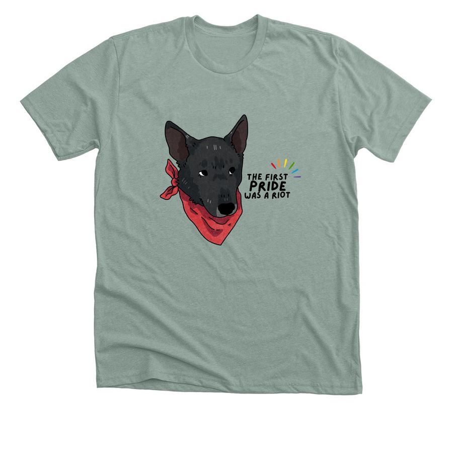 Riot Dogs x Pride 2026, a Heather Sage Premium Unisex Tee
