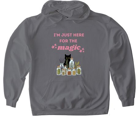 Just here for the magic, a Charcoal Gildan Softstyle Pullover Hoodie