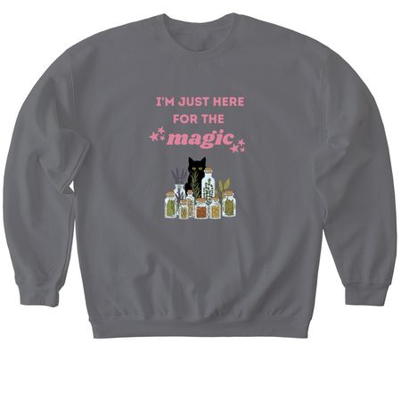 Just here for the magic, a Charcoal Softstyle Crewneck Sweatshirt