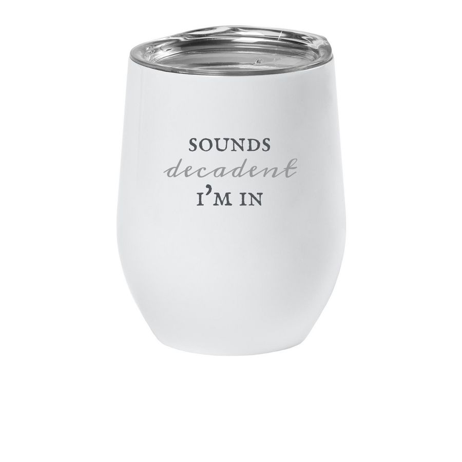 Sounds Decadent Wine Tumbler, a White Insulated Wine Cup