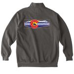 The 3 day Pioneer, a Pepper Comfort Colors Quarter Zip Pullover (back-view)
