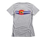 The 3 day Pioneer, a Dark Heather Grey Women's Slim Fit Tee (back-view)