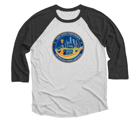 TCOEH 2026 Official Conference Baseball Tee, a Black and Heather White 3/4 Sleeve Baseball Tee