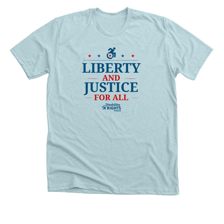 Liberty and Justice for All, a Heather Ice Blue Premium Unisex Tee