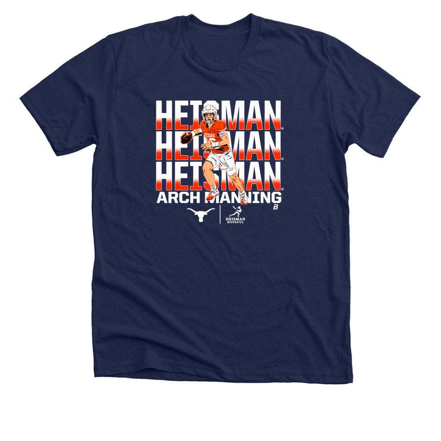 Texas Longhorns Arch Manning Heisman Tee '26, a Solid Navy Blend Premium Unisex Tee