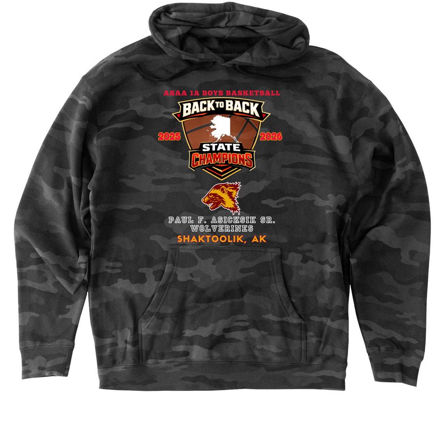 Shaktoolik Back to Back Black, a Black Camo Heavyweight Camo Pullover Hoodie