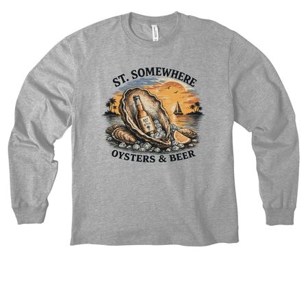 Oysters and Beer, a Athletic Heather Unisex Heavyweight Long Sleeve Tee