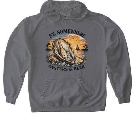 Oysters and Beer, a Charcoal Gildan Softstyle Pullover Hoodie