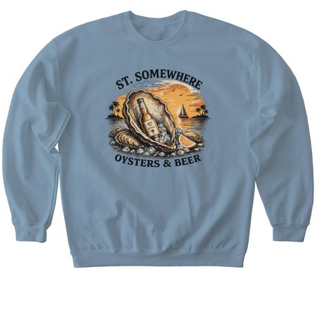 Oysters and Beer, a Stone Blue Softstyle Crewneck Sweatshirt