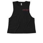 The Houston T, a Deep Black Allmade Eco Triblend Women?s Muscle Tank (back-view)