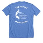 2026 Mic & Amp Pride Shirt, a Heather Columbia Blue Premium Unisex Tee (back-view)