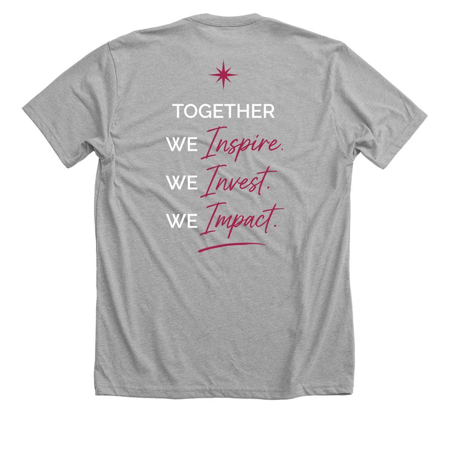Chicago Women in Philanthropy&nbsp;(white text), a Athletic Heather Premium Unisex Tee (back-view)