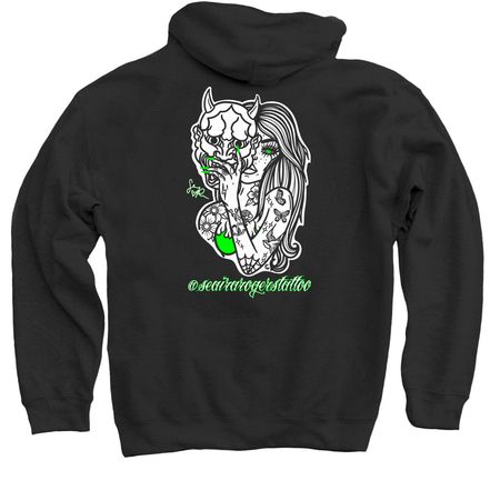 @seairarogerstattoo, a Black Pullover Hoodie (back-view)