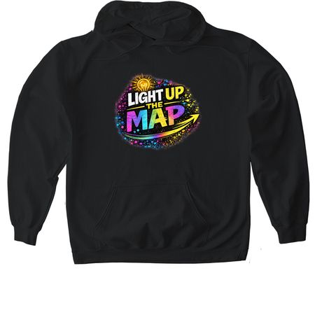 Light Up The Map, a Black Gildan Softstyle Pullover Hoodie