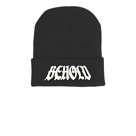 Behold Beanie, a Black Printed Cuffed Beanie