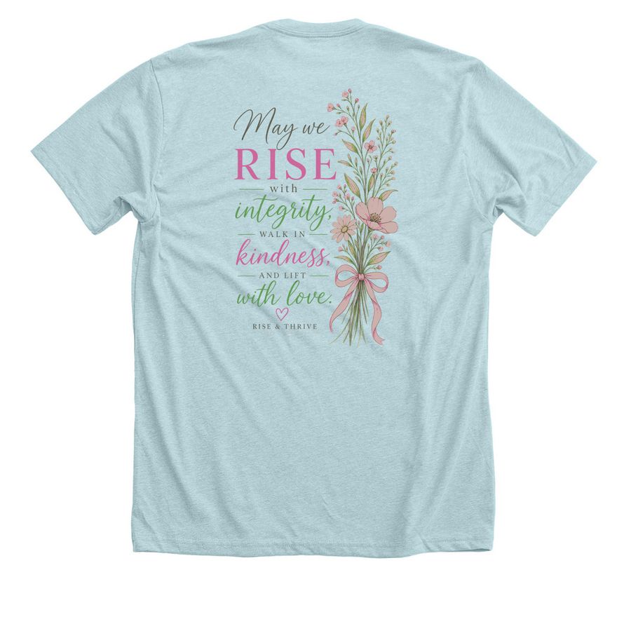 Rise With Integrity Floral, a Heather Ice Blue Premium Unisex Tee (back-view)
