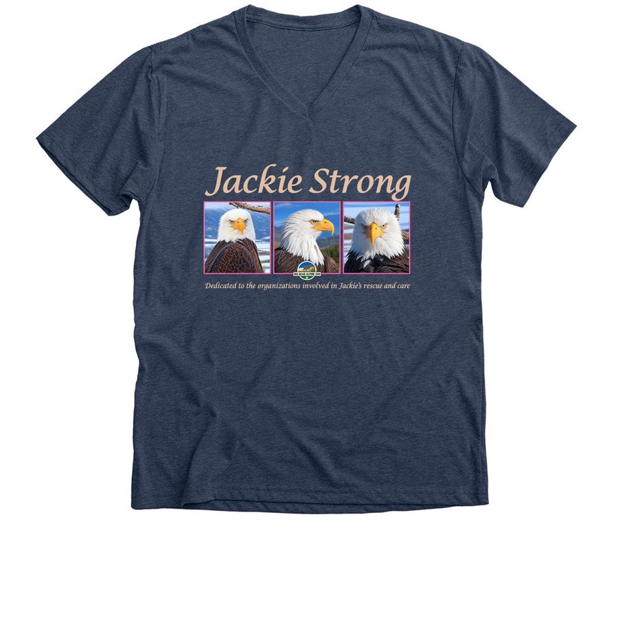 Jackie Strong Eagle Merch, a Heather Navy Premium V-Neck Tee