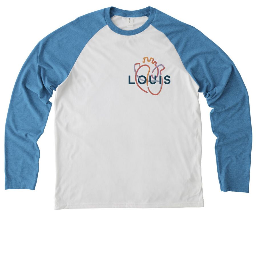 Louis' heart, a Azure Blue/ Bright White Allmade Eco Triblend Colorblock Raglan Long Sleeve Tee