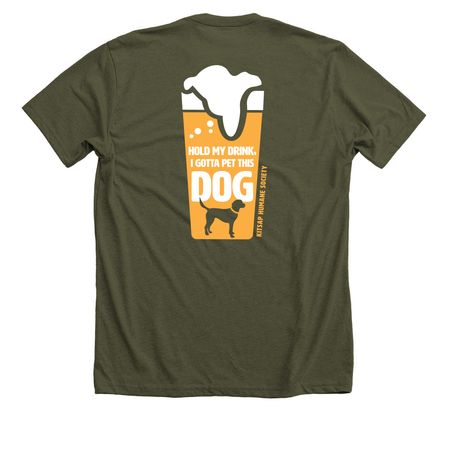 Hold My Drink, I Gotta Pet This Dog, a Heather Military Green Premium Unisex Tee
