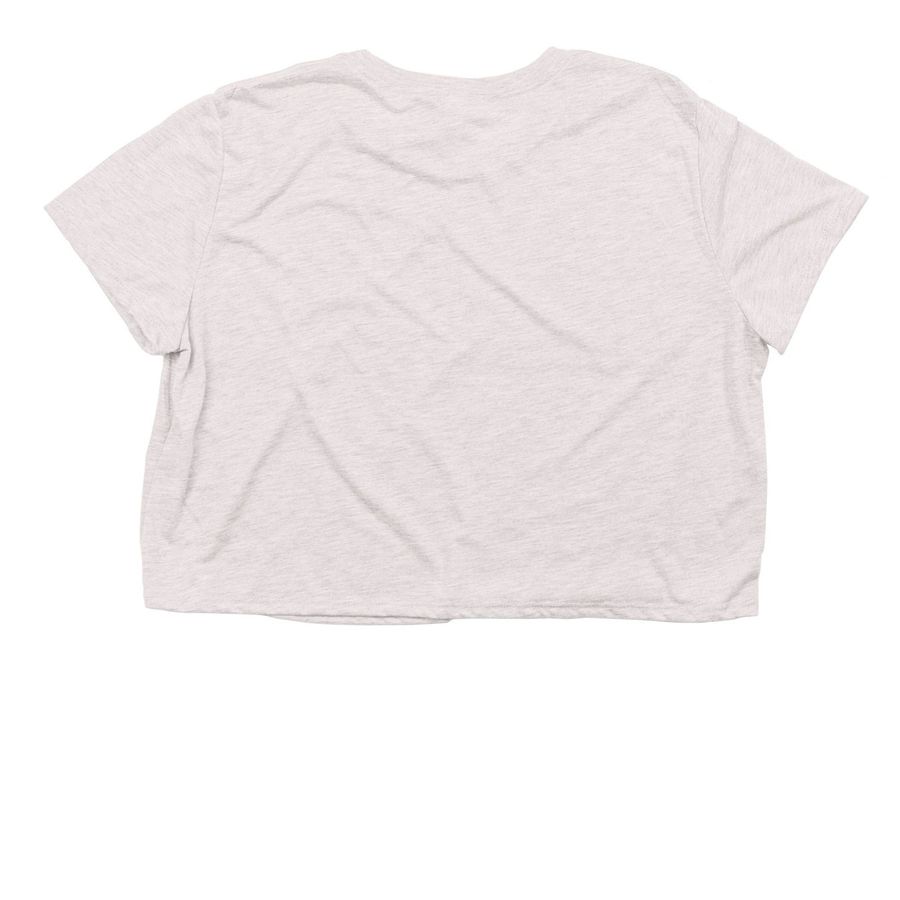 HOT REF, a Heather Dust Women?s Flowy Cropped Tee (back-view)