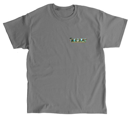 EBBA logo front, meet back, a Charcoal Classic Unisex Tee