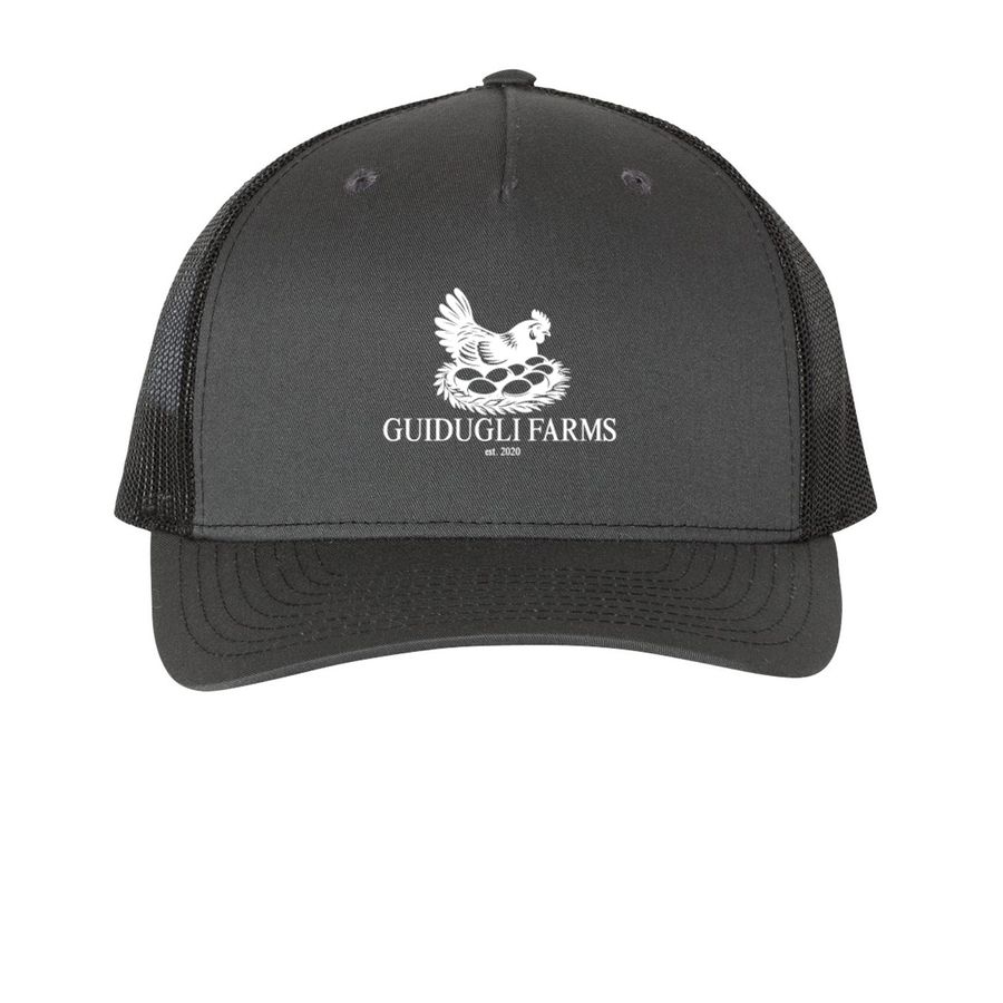GUIDUGLI FARMS, a Charcoal/ Black Printed Five-Panel Trucker Cap