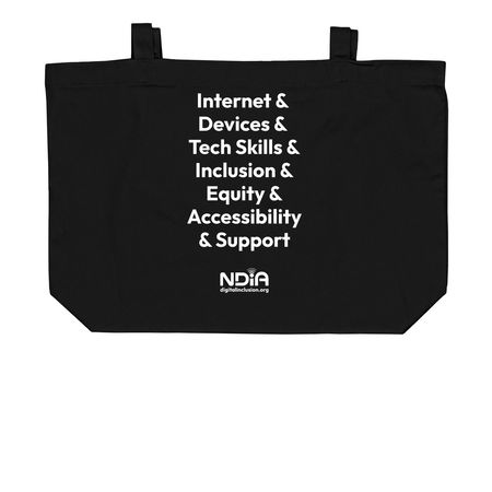 Digital Inclusion Statement Tote, a Black Large Organic Cotton Tote Bag