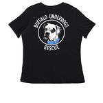 Let's Go BUR-ffalo, a Black Women's Relaxed V-Neck Tee (back-view)