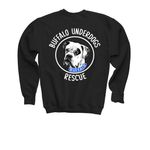 Let's Go BUR-ffalo, a Black Youth Crewneck Sweatshirt (back-view)
