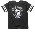 Let's Go BUR-ffalo, a Vintage Smoke / White Football Jersey Tee (back-view)