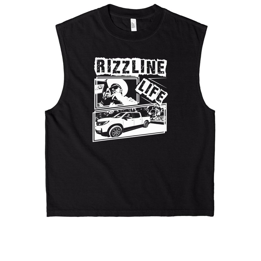 Smile More Rizzline Life Shirt, a True Black Heavyweight Garment Dye Muscle Tee